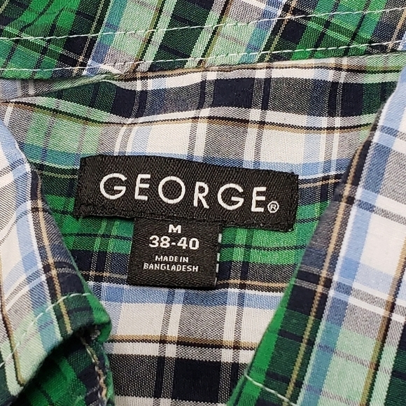 George Short Sleeve Green Plaid Button Down Mens Shirt Size Medium - Picture 4 of 5